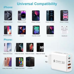 Chargeur Usb C Rapide,Chargeur Usb Multiple 40w 4 Port Avec Pd&qc3.0,Prise Usb C Adaptateur Secteur Usb Type C Chargeur Rapide Pour Apple Iphone 15/14/13/12/11/Xs/X/8/7,Samsung Galaxy S23,S22,Xiaomi - Neuf