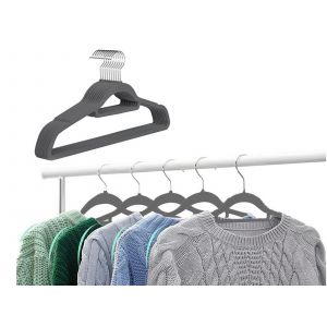 Lot de 10 cintres floqu&eacute;s avec crochet pivotant gris - Neuf