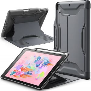 LORANKA-Coque pour iPad 9,7 Pouces 2018/2017 (6&egrave;me/5&egrave;me G&eacute;n&eacute;ration) avec Porte Pencil, Housse &Eacute;tui de Protection Support Magn&eacute;tique &agrave; Angles Multiples, Antichoc (Gris Sid&eacute;ral) - Neuf