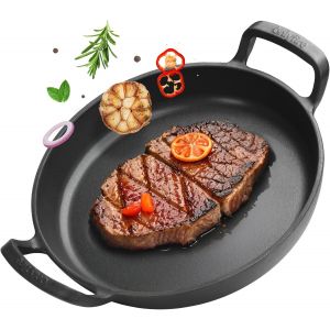 SUBZONAL-Onlyfire Po&ecirc;les Gril en Fonte &Oslash; 26.5 cm, Po&ecirc;le &agrave; Griller avec Poign&eacute;e, Accessoire de Barbeque pour Induction, Four, Barbecues &agrave; Gaz, Charbon et &Eacute;lectrique - Neuf