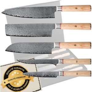 Mevronisshop-Set De Couteaux De Cuisine Professionnel En Acier Damas. Couteau Japonais Professionnel Id&eacute;al Pour Tout Chef. Set De Couteaux En Acier Damas Professionnel (5 Set) - Neuf