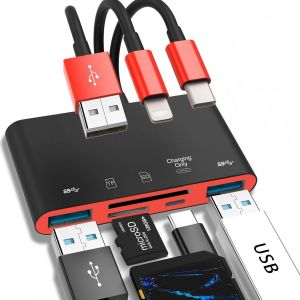 Lecteur de Carte mémoire 5 en 1,Adaptateur USB OTG et Lecteur de Carte SD pour iPhone/iPad,appareils USB C et USB A avec emplacements pour Carte Micro SD et SD,Prend en Charge SD/Micro.[J16] - Neuf
