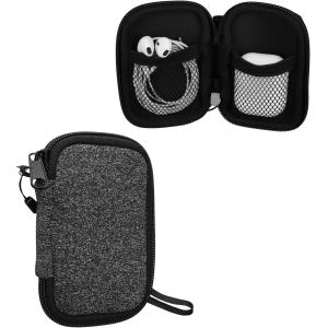 LORANKA-Housse &eacute;couteurs Compatible avec in-Ear Headphones - Sacoche Protection Antichoc Oreillettes avec Fermeture &eacute;clair et Filet 6 x 9 cm - Blanc-Anthracite - Neuf