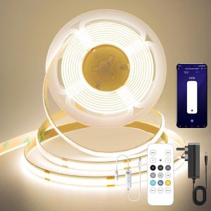 Ruban Led Cob,Blanc Naturel 4000k Bande Led 5m,24v Bandeau Led,320led/M,Largeur 8mm Cri90+,Leds Pour Chambre Dimmable Avec Telecommande Et Alimentation,Bande Led Cuisine Décorer - Neuf