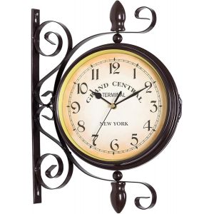 ChenQuanSarl-Horloge Murale Double Face Style Rétro Antique Horloge Murale De Gare Avec Design En Fer Forgé, Horloge À Piles Avec Chiffres Arabes Style Rétro Horloge De Jardin Pour Gare, Couloir Ou J - Neuf