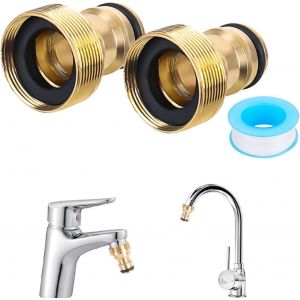 Lot de 2 raccords de robinet universels pour mitigeur-Adaptateur de tuyau-Raccord rapide-Raccord de tuyau d'arrosage (filetage extérieur,doré) - Neuf