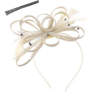 Kalanka-Bibi Beige Pour Mariage - Style R&eacute;tro Et &Eacute;l&eacute;gant - Fleur Nude - Pour Femme - Accessoire Pour Invit&eacute;s De Mariage, Soir&eacute;e, Bal De Fin D'ann&eacute;e, Cocktail - Neuf