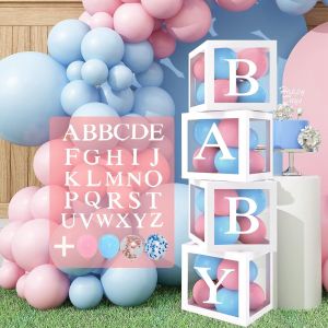 Set Gender Reveal Party Decoration, Arche Ballon Avec Ballon Bleu Et Rose, Ballon Confettis, Cube Baby Shower Avec 4 Boite Baby Et Lettres, Arche A Ballon Pour Baby Shower, Gender Reveal, Anniversair - Neuf