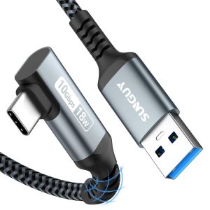 THEF-Câble USB C Coudé, 1.5M 10Gbps USB 3.1 Gen 2 Câble USB Type C, USB vers USB C Cable Compatible avec Android Auto, Galaxy S22, SSD, Huawei P30/P20, Xiaomi-Gris - Neuf