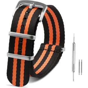 Eryi-Nato Bracelet Pour Largeur De 22mm, Confortable Et Respirant, Remplacement Bracelet Montre Nylon Balistique Pour Hommes Femmes - Noir Orange - Neuf