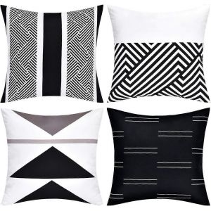 Housses De Coussin Taie D'oreiller Géométrique Moderne Ensemble De 4 Housse De Coussin Pour Lit Canapé Canapé Décor De Bureau,18 & Fois ; 18 Pouces,Noir Et Blanc - Neuf