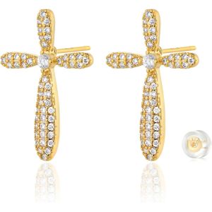Kal-Boucles D'oreilles Plaqu&eacute;es Or 18 Carats Avec Zircone Cubique Pour Femmes Et Filles - Neuf