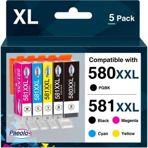 TEPPA-PGI-580 580XXL CLI-581 XXL 581XXL Cartouches d'encre compatibles pour Cartouche Canon 580 581 Multipack pour Canon PIXMA TTS8350 TS8250 TS6350 TS6351 TS6250 TS6251 TS6150 TS6151 (5-Pack) - Neuf
