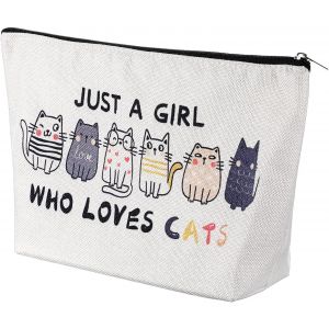 Trousse De Maquillage Avec Fermeture &Eacute;clair Pour Femme, Fille, Soeur, Petite Amie, Just A Girl Who Loves Cats Cartoon - Neuf