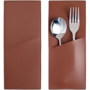 2 Porte Ustensiles En Cuir Pu Vintage Pochette &Agrave; Couverts En Cuir Marron &Eacute;tui &Agrave; Couverts Rustique Rangement De Vaisselle Organisateur Pour La Maison La Cuisine D&eacute;coration De Table De No&euml;l - Neuf