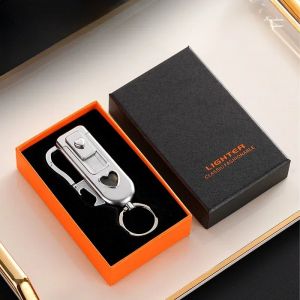 (Rouge) Porte-Cl&eacute;s Portable Multifonctionnel, Coupe-Vent, Flamme Verte, Briquet &Agrave; Gaz Butane, Ouvre-Bouteille Portable, Briquets Gonflables, Gadget - Neuf