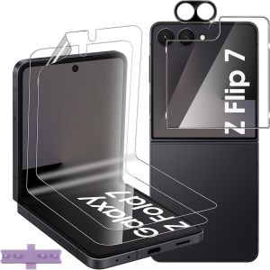 CAUC-pour Samsung Galaxy Z Flip 7 5G Verre Tremp&eacute;, 2+1+1 Pi&egrave;ces Interne TPU Protecteurs d'&eacute;cran + Retour Vitre Protection &eacute;cran + Cam&eacute;ra Arri&egrave;re Protecteur (Noire), HD Film pour Z Flip7 5G - Neuf