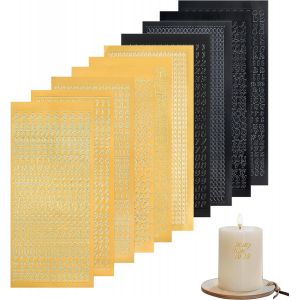 Adh&eacute;sives Alphabet Stickers 10 Feuilles Lettres Autocollantes Num&eacute;ros Alphabet Ensemble D'autocollants De Lettres Avec Pince Auxiliaire Pour Bapt&ecirc;me Communion Mariage Scrapbooking(Or/Noir) - Neuf