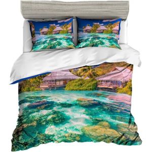 Personne Housse De Couette X Cm Conception De La Plage En D Tropicale Palmiers &iquest;&iquest; Voile Ciel Bleu La Mer Lever Du Soleil Au Cr&iquest;&iquest;Puscule Paysage Romantique Parures De Lit (Style # - Neuf