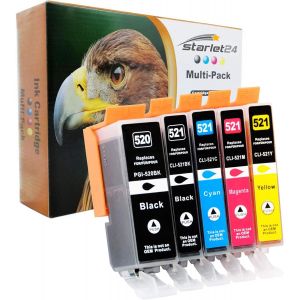 Lot de 5 cartouches d'encre &eacute;quivalentes PGI-520 CLI-521 pour Canon Pixma iP3600 iP4600 iP4700 MP540 MP550 MP560 MP620 MP630 MP640 MP980 MP990 MX860 MX870 - Neuf