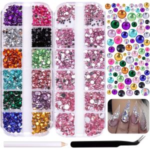 Kal-Boîtes Strass Ongle Nail Art Cristal Strass Gemmes Rhinestone, Couleurs Mélangées Et Rosa Strass Bijoux Decoration Ongles Nail Art - Neuf