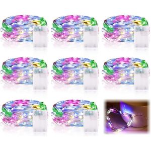 KAL-Lot De 8 Mini Guirlande Led Avec Fil À Pile, Ip65 Étanche, Petite Guirlande Lumineuse À Pile, Mini Guirlande Led À Pile Pour Chambre, Jardin, Mariage, Fête, Noël (2M 20Led) (Multicolore) - Neuf