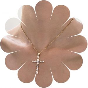 Kal-Collier Ras De Cou Gothique En Cristal - Croix Pavée Crucifix Pendentif Chaîne Or - Bijoux À Breloques Religieux Pour Femmes - Neuf
