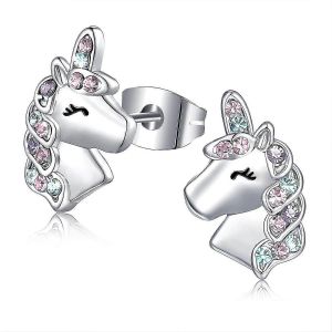 Boucles D'oreilles Licorne En Argent Compatibles Avec Les Filles Hypoallerg&eacute;niques Mignonnes Boucles D'oreilles &Agrave; Tige Licorne En Zircone Cubique Bijoux - Neuf