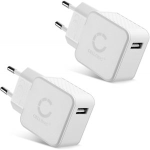 Chargeur USB EU-Plug (2pack) 1 Port 5V 2.4A 12W pour Un Chargement sur Prise Secteur Smartphone/t&iquest;&iquest;l&iquest;&iquest;phone Portable, Tablette, Enceinte, iPhone, Apple, Samsung - Neuf