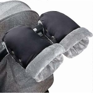 Gants De Poussette,Gants De Poussette Pour Bébé,Gant Doux,Chaud,Coupe-Vent Et Imperméable,Accessoires De Poussette (Noir Avec Boutons) - Neuf