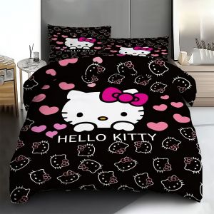 Parure De Lit 3 Pieces Sanrio Hello Kitty, Housse De Couette Et Taies D'oreiller En Polyester Doux Toutes Saisons, Impression Numérique, Fermeture À Glissière, Coffret Cadeau De De - Neuf