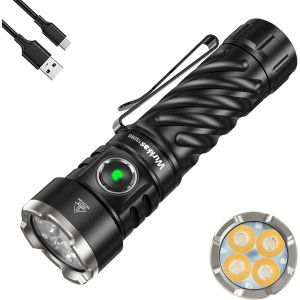 TS26S Rechargeable Flashlight 3100 Lumens, 95Cri 4pcs Led 325 Hours IP68 Waterproof Tactical Lamp, 191M 5000K 5 Modes High Brightness Flashlight for Emergencies, Camping - Neuf