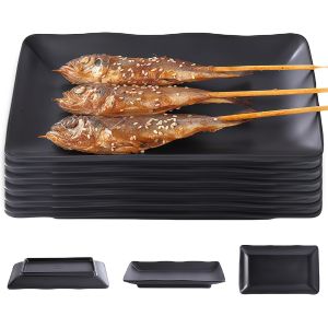 Kalanka-Lot De 6 Plateaux De Service Rectangulaires Noirs Mats Pour Entr&eacute;es, Assiettes Rectangulaires, 20 X 12 Cm, Bo&icirc;te &Agrave; Couverts Pour Barbecue, Assiettes &Agrave; Dessert Anti-Chute Pour Viande, Sushis - Neuf