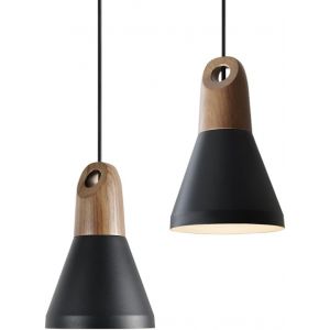 Kal-Suspension Bois,Lampe À Suspendre Vintage Métal Industriel,Suspension Luminaire Rétro Noir,Lampe Pour Chambre À Coucher Restaurant Bars Cafés, 2 Pack - Neuf