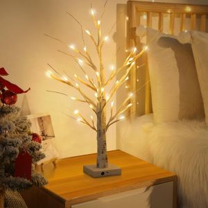 Subzonal-Arbre Lumineux Led D'intérieur,Lumières De Bouleau,24led Arbre Blanc Avec Lumières,Usb/Alimenté Par Batterie,Pour Fête De Mariage Cadeau D'intérieur Ou D'extérieur Décoration De Bureau-Blanc - Neuf