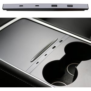 Chargeur Hub Usb Embarqu&eacute; Pour Tesla Model Y 2021-2024 Et Model 3 2021-2023, Prise En Charge De La Charge Rapide Usb-C, Accessoires Pour Station D'Accueil Oem Multiport Pour Console Centrale - Neuf
