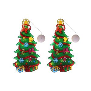 Lot De 2 Guirlandes Lumineuses Led De No&euml;l Pour Fen&ecirc;tre - Bonhomme De Neige, Sapin, P&egrave;re No&euml;l - Fonctionne Sur Piles - Neuf