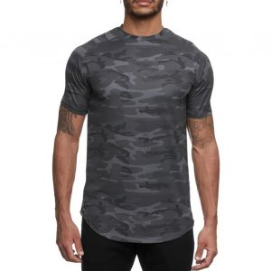 T-Shirt De Sport Pour Homme, Doux Pour La Peau, Sechage Rapide, Respirant, Confortable, Col Rond, Pour La Course A Pied, Le Yoga, Noir, Camouflage, Taille M - Neuf