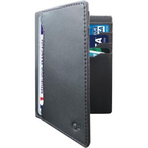 KALANKA-Porte Carte identité française, Cuir Veritable, Portefeuille Carte bancaire Anti piratage | Blocage RFID - Anti fraude | Élégant et Minimaliste (Noir) (M) - Neuf
