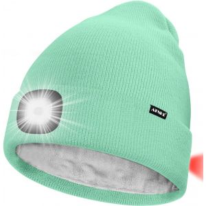 Unisexe 8 Led Bonnet Lampe Frontale,Usb Rechargeable Rouge Feu Arrière Clignotant Chapeau De Course Lumière Chaud Polaire Doublée Tricot Bonnet Cadeaux Pour Hommes Et Femmes - Neuf
