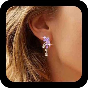 Kal-Boucles D'oreilles Cristal Violet Boucles D'oreilles Papillon Violet Boucles D'oreilles Raisin Cz Boucles D'oreilles Grappe Boucles D'oreilles Chandelier Violet Bijoux Pour Femmes - Neuf