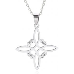 Kal-Temaer Collier Noeud Celtique En Acier Inoxydable - Pendentif Lune Triquetra Pentagramme Irlandais Gothique Wicca - Amulette Bijoux Pour Femmes - Neuf
