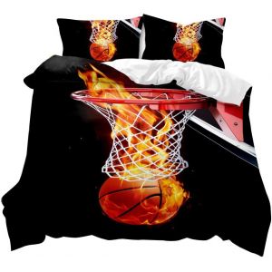 Parure De Lit 3 Pieces Motif Basket-Ball Ste-X, Housse De Couette Et Taie D'oreiller, D&eacute;coration D'int&eacute;rieur, Housse De Couette Avec Fermeture &Eacute;clair, Microfibre Polyester, Sport - Neuf