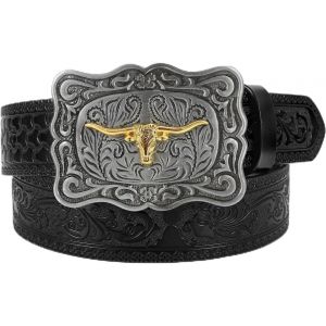 Cauc-Ceinture Western Pour Hommes Et Femmes Cowgirl Cowboy Grav&eacute;e En Relief Tooled Ceinture En Cuir Avec Boucle Pour Pantalon En Jean Rodeo - Neuf