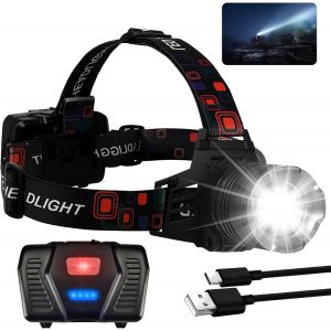 Lampe Frontale Led Usb-C Rechargeable, Ultra Puissante 100000 Lumens 5 Modes Lampe Frontale Avec Capteur, Batterie 9000mah Zoom Ip65 &Eacute;tanche Angle De 90 &deg; R&eacute;glable Pour Camping En Ext&eacute;rieur - Neuf