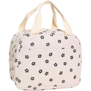 Kalanka-Sac Isotherme Repas Pour Filles - Motif Fleurs Blanc Cass&eacute;, Espace Pour 2 Repas, Adapt&eacute; Aux Bento, Bo&icirc;tes Rondes, Id&eacute;al Pour L'&eacute;cole, Les D&eacute;placements - Neuf
