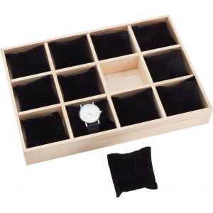 Kal-12 Emplacement Plateau De Rangement De Montre En Bois Support De Montre Avec Oreillers En Velours Amovibles Plateau De Bracelets Pour Vitrine D'affichage De Montres À Tiroir, Noir - Neuf