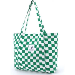 Sac fourre-tout en toile à damier (vert 52*20*32cm) fourre-tout souple pour femme, sac à bandoulière de voyage pour femme, sac messager décontracté chic - Neuf