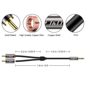 C&acirc;ble Rca Jack Audio, C&acirc;ble Adaptateur Audio St&eacute;r&eacute;o Plaqu&eacute; Or De 3.5Mm M&acirc;le &Agrave; 2 Rca M&acirc;le, 1.8M[Z3191] - Neuf
