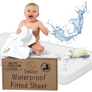 Bisoo Drap Housse 75x95 / 75x100 Impermeable - Drap Housse Alese Protege Matelas Bebe Pour Tour De Parc Et Lit Bebe - 100% Jersey Oeko-Tex - 1 Drap Impermeable Gris 95x75 / 100x75 Cm - Neuf